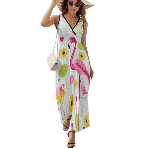 Flamingo Pattern Sleeveless Dress Woman Fashion Long Dresses Women's Summer Suit Dress 2025
