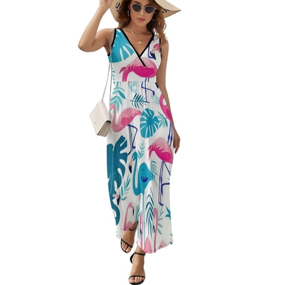 Flamingo Pattern Sleeveless Dress Woman Fashion Long Dresses Women's Summer Suit Dress 2025