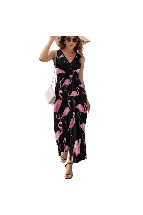 Flamingo Pattern Sleeveless Dress Woman Fashion Long Dresses Women's Summer Suit Dress 2025