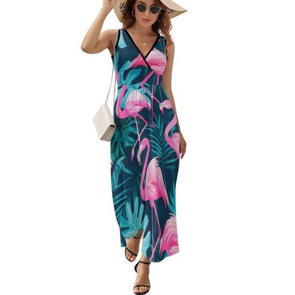 Flamingo Pattern Sleeveless Dress Woman Fashion Long Dresses Women's Summer Suit Dress 2025