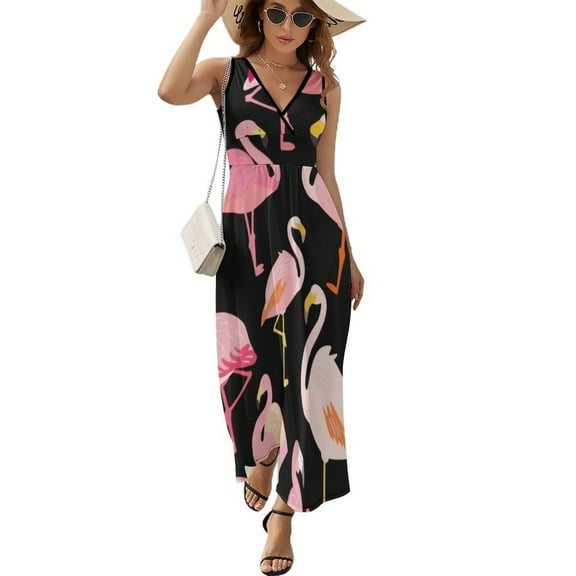 Flamingo Pattern Sleeveless Dress Woman Fashion Long Dresses Women's Summer Suit Dress 2025