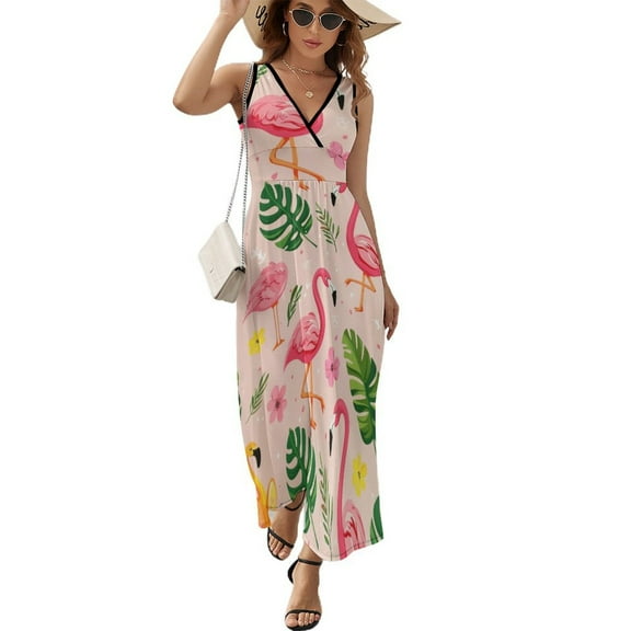 Flamingo Pattern Sleeveless Dress Woman Fashion Long Dresses Women's Summer Suit Dress 2025