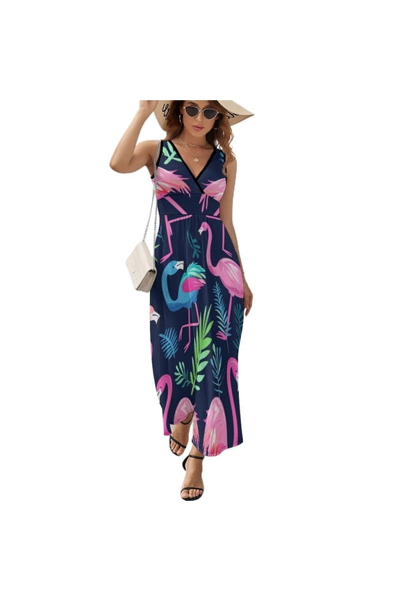 Flamingo Pattern Sleeveless Dress Woman Fashion Long Dresses Women's Summer Suit Dress 2025