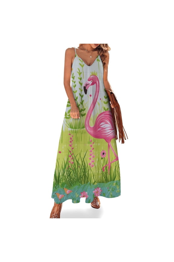 Flamingo Pattern Sleeveless Dress Women's Luxury Party Dress Birthday Dresses for Women