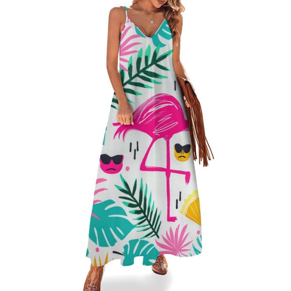 Flamingo Pattern Sleeveless Dress for Women Clothing Female Women's Summer Skirt