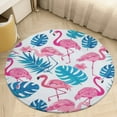 thumbnail image 1 of Flamingo Pattern Soft Bedroom Round Area Rug, Washable Cute Nursery Circle Throw Mat, Non-Slip Contemporary Small Low Pile Floor Carpet for Dorm Bedside, 1 of 6