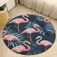 thumbnail image 1 of Flamingo Pattern Soft Bedroom Round Area Rug, Washable Cute Nursery Circle Throw Mat, Non-Slip Contemporary Small Low Pile Floor Carpet for Dorm Bedside, 1 of 6