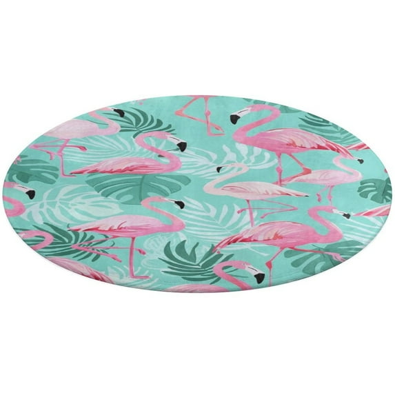 Flamingo Pattern Soft Bedroom Round Area Rug, Washable Cute Nursery Circle Throw Mat, Non-Slip Contemporary Small Low Pile Floor Carpet for Dorm Bedside