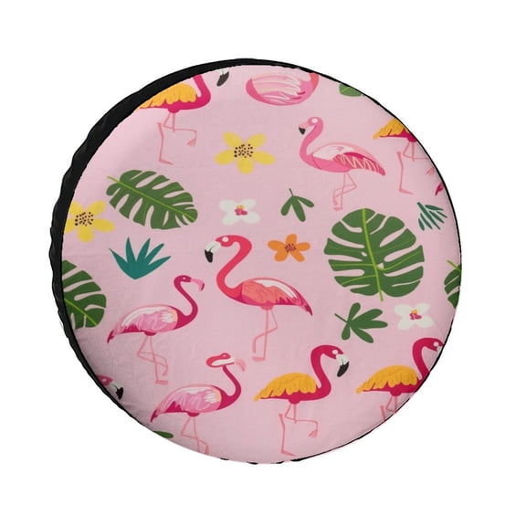 Flamingo Pattern Spare Tire Cover Tire Covers Protector Wheel Tire Covers Weather-Proof for Trailer RV SUV Truck Camper Travel Trailer Accessories Oxford Cloth