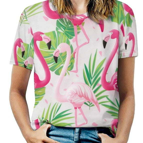 Flamingo Pattern T Shirts Basic T-Shirt Short Sleeve Ladies Tee Shirt Summer Graphic Clothing