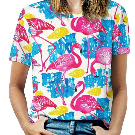 Flamingo Pattern T Shirts Basic T-Shirt Short Sleeve Ladies Tee Shirt Summer Graphic Clothing