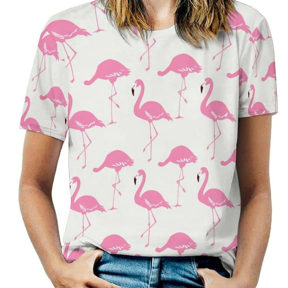 Flamingo Pattern T Shirts Basic T-Shirt Short Sleeve Ladies Tee Shirt Summer Graphic Clothing