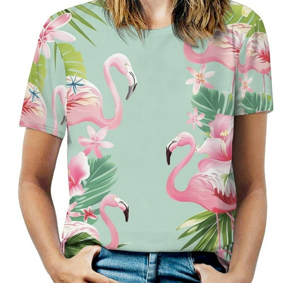 Flamingo Pattern T Shirts Basic T-Shirt Short Sleeve Ladies Tee Shirt Summer Graphic Clothing