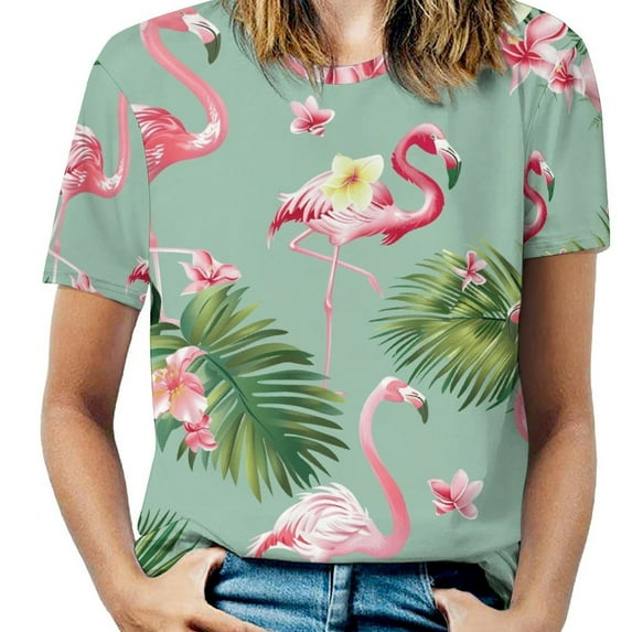 Flamingo Pattern T Shirts Basic T-Shirt Short Sleeve Ladies Tee Shirt Summer Graphic Clothing
