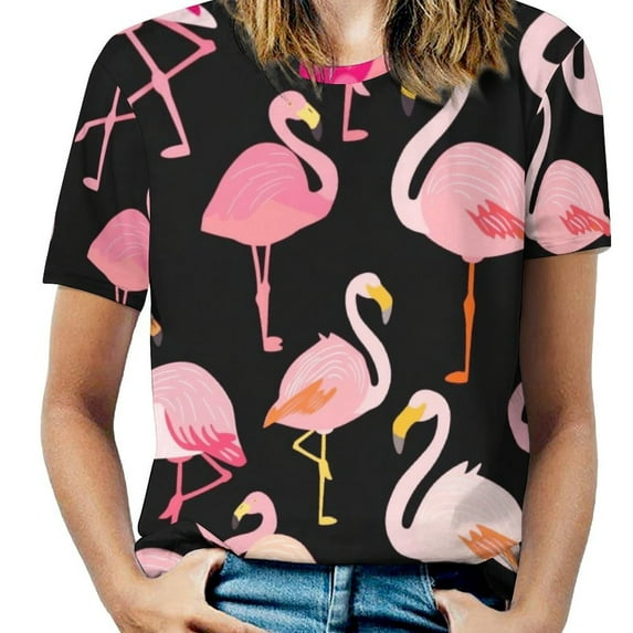 Flamingo Pattern T Shirts Basic T-Shirt Short Sleeve Ladies Tee Shirt Summer Graphic Clothing