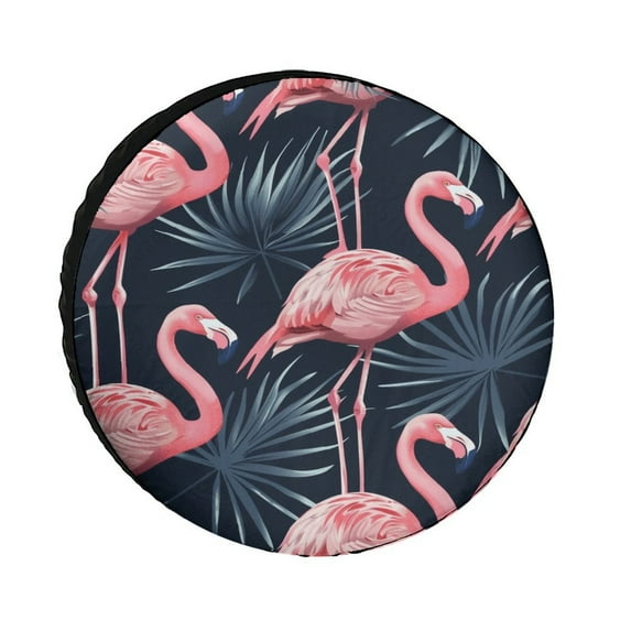 Flamingo Pattern Tire Cover Waterproof Dust-Proof Universal Wheel Camper Spare Tire Cover Fit for RV Trailer Truck SUV Motorhome Travel Trailer