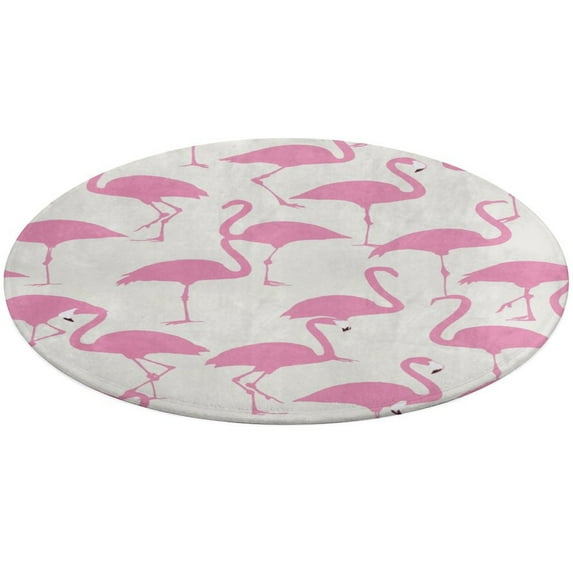 Flamingo Pattern Washable Round Rug -Circle Area Rugs for Nursery Bedroom, Vintage Non Slip Non Shedding Low Pile Carpet for Living Room Coffee Table Entryway