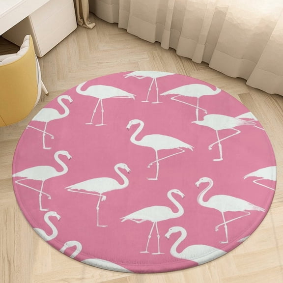 Flamingo Pattern Washable Round Rug -Circle Area Rugs for Nursery Bedroom, Vintage Non Slip Non Shedding Low Pile Carpet for Living Room Coffee Table Entryway