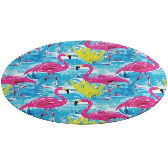 Flamingo Pattern Washable Round Rug -Circle Area Rugs for Nursery Bedroom, Vintage Non Slip Non Shedding Low Pile Carpet for Living Room Coffee Table Entryway