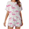 thumbnail image 1 of Flamingo Pattern Women's Ruffle Short Sleeve Tops And Shorts Cute Peeps Bunny Pajamas Sets, 1 of 7