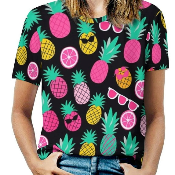 Flamingo Pattern Women's Short Sleeve T-Shirt Crew Neck Casual Summer Trendy Loose Fit Tops