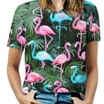thumbnail image 1 of Flamingo Pattern Women's Short Sleeve T-Shirt Crew Neck Casual Summer Trendy Loose Fit Tops, 1 of 6