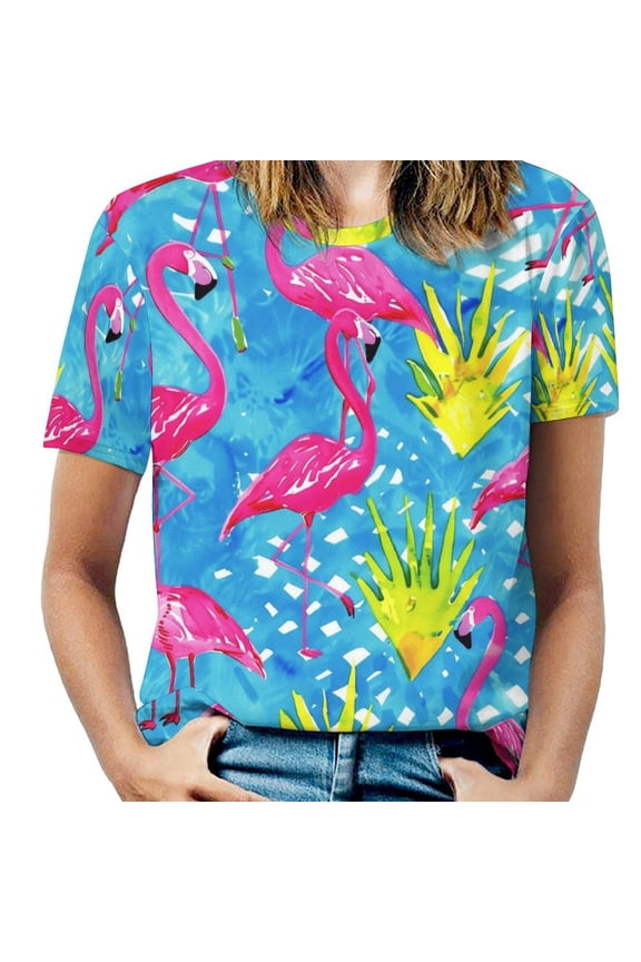 Flamingo Pattern Women's Short Sleeve Tops Casual Blouses T Shirt