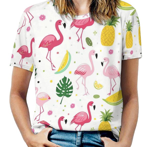 Flamingo Pattern Women's Short Sleeve Tops Casual Blouses T Shirt