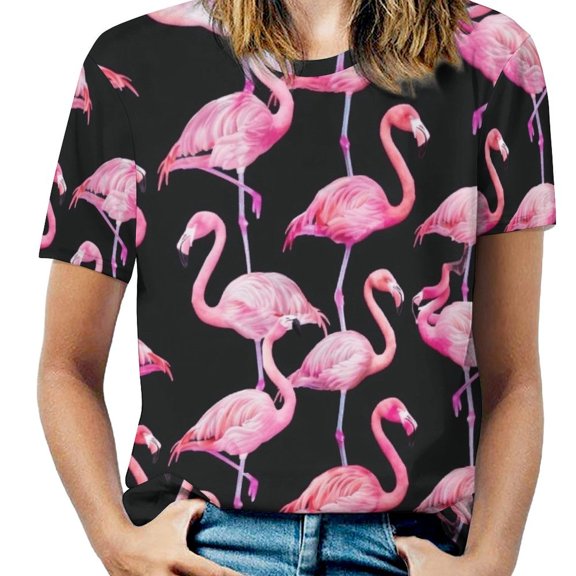 Flamingo Pattern Women's Short Sleeve Tops Casual Blouses T Shirt