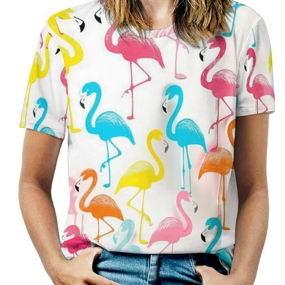 Flamingo Pattern Women's Short Sleeve Tops Casual Blouses T Shirt