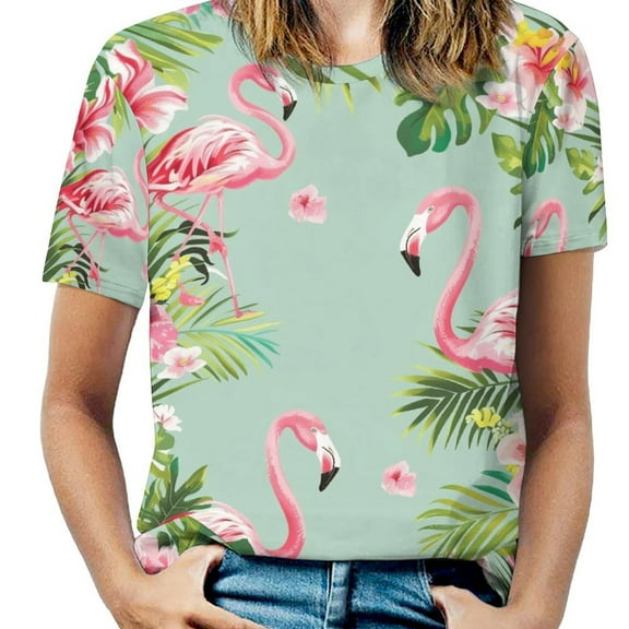 Flamingo Pattern Women's Short Sleeve Tops Casual Blouses T Shirt