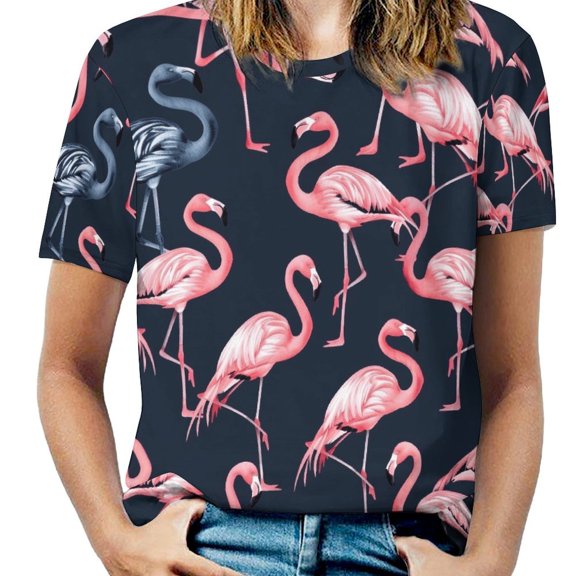 Flamingo Pattern Women's Short Sleeve Tops Casual Blouses T Shirt