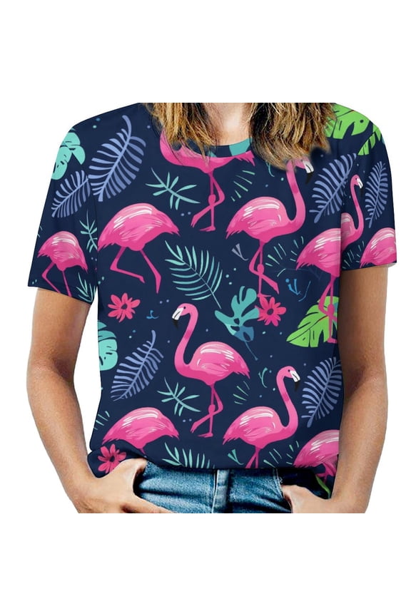 Flamingo Pattern Women's Short Sleeve Tops Casual Blouses T Shirt