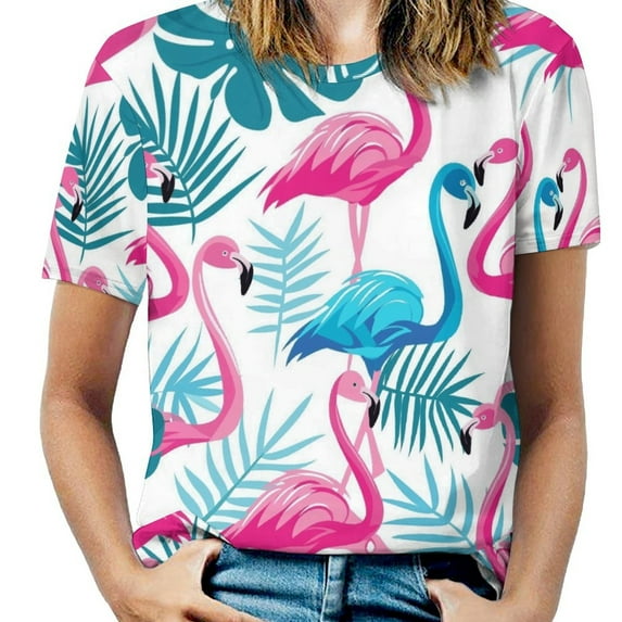 Flamingo Pattern Women's Short Sleeve Tops Casual Blouses T Shirt