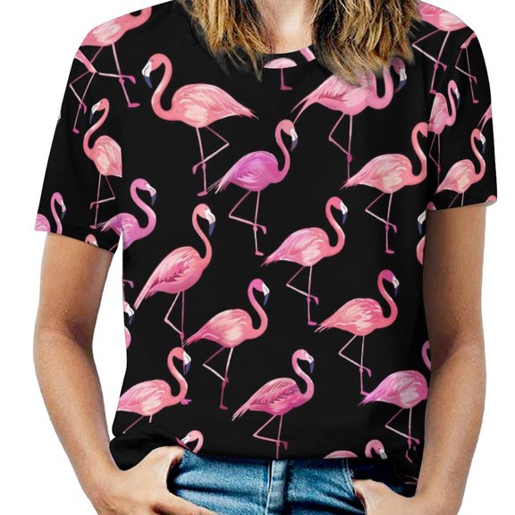 Flamingo Pattern Women's Short Sleeve Tops Casual Blouses T Shirt