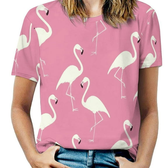 Flamingo Pattern Women's Short Sleeve Tops Casual Blouses T Shirt