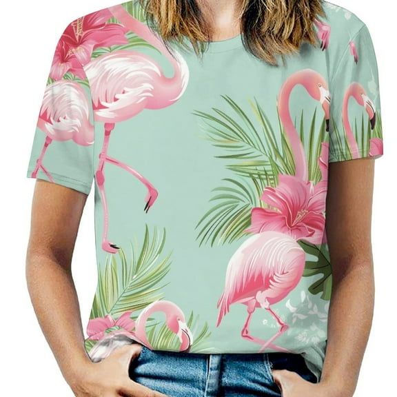 Flamingo Pattern Women's Short Sleeve Tops Casual Blouses T Shirt