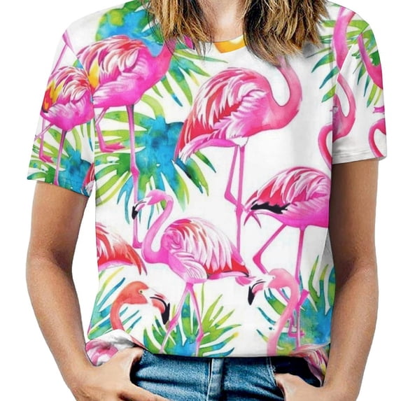 Flamingo Pattern Women's Short Sleeve Tops Casual Blouses T Shirt