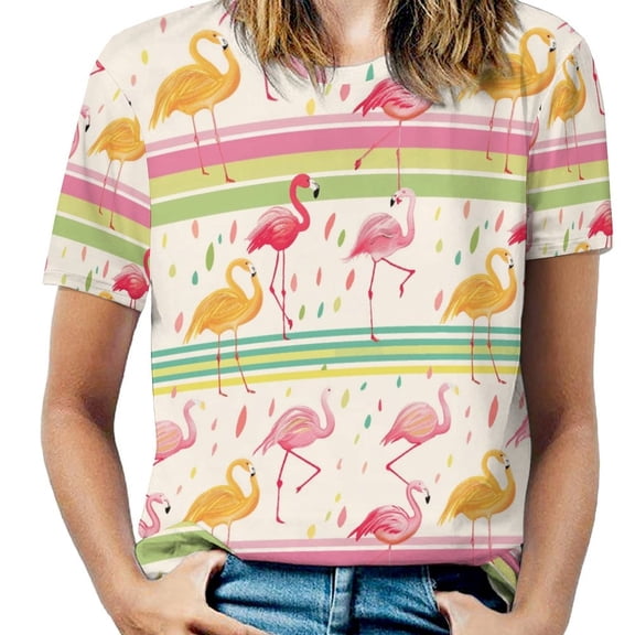 Flamingo Pattern Women's T-Shirt Short Sleeve T Shirts Tops Tee Ladies Loose T