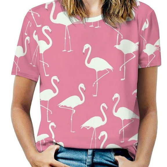Flamingo Pattern Women's T-Shirt Short Sleeve T Shirts Tops Tee Ladies Loose T