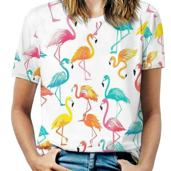 Flamingo Pattern Women's T-Shirt Short Sleeve T Shirts Tops Tee Ladies Loose T