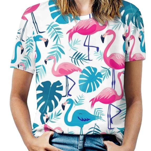 Flamingo Pattern Women's T-Shirt Short Sleeve T Shirts Tops Tee Ladies Loose T