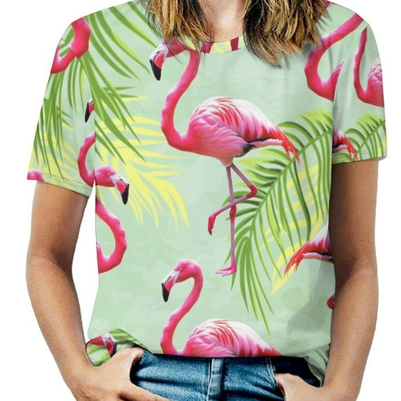 Flamingo Pattern Women's T-Shirt Short Sleeve T Shirts Tops Tee Ladies Loose T