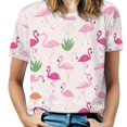 thumbnail image 1 of Flamingo Pattern Womens Tops Women's Fashion Casual Short Sleeve Flower Print Round Neck Pullover Top Blouse, 1 of 6