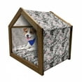 thumbnail image 1 of Flamingo Pet House, Drawing Style Island Foliage Nature Orchid Flowers and Palm Leaves, Outdoor & Indoor Portable Dog Kennel with Pillow and Cover, 5 Sizes, Coral Black Grey, by Ambesonne, 1 of 5
