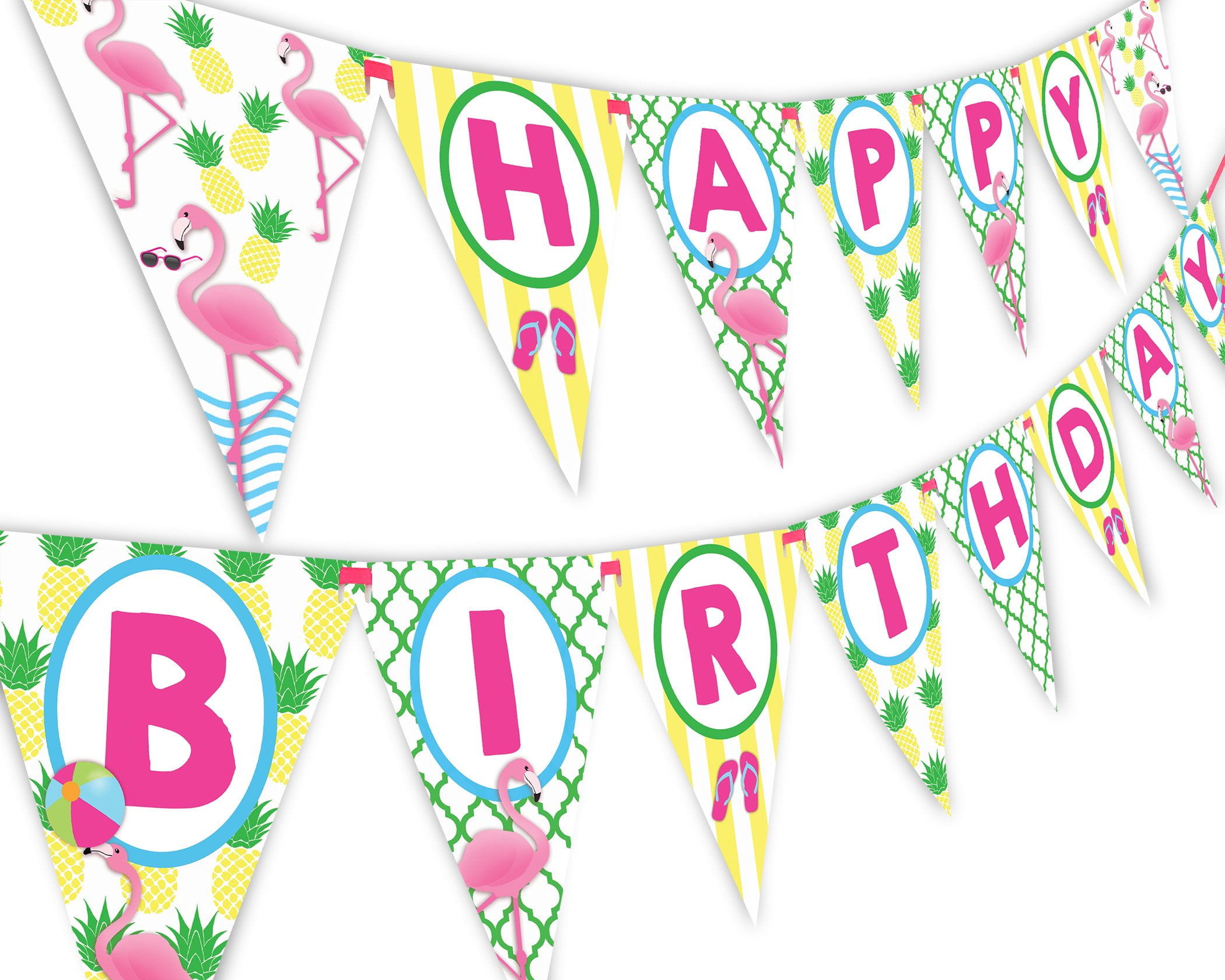 POP PARTIES Flamingo Pineapple Happy Birthday Banner Pennant - Flamingle Party Banner