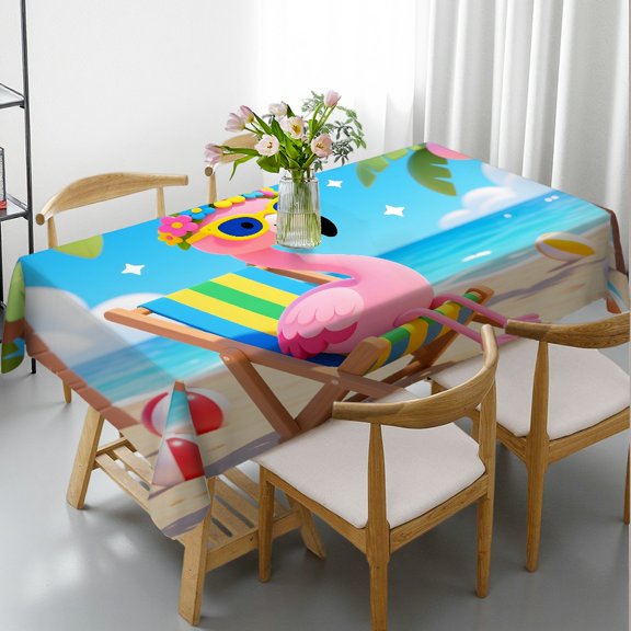 Flamingo Pineapple Hello Sunshine Tropical Tablecloths for dining table, Machine-Made - Polyester Tablecloths Rectangular Tablecloth, Cafe, dinner, brunch, buffet, picnic, party