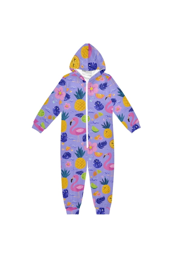 Flamingo Pineapple Pattern One Piece Pajamas Soft Jumpsuit Cozy Sleep and Play Romper Zipper and Pockets 4T