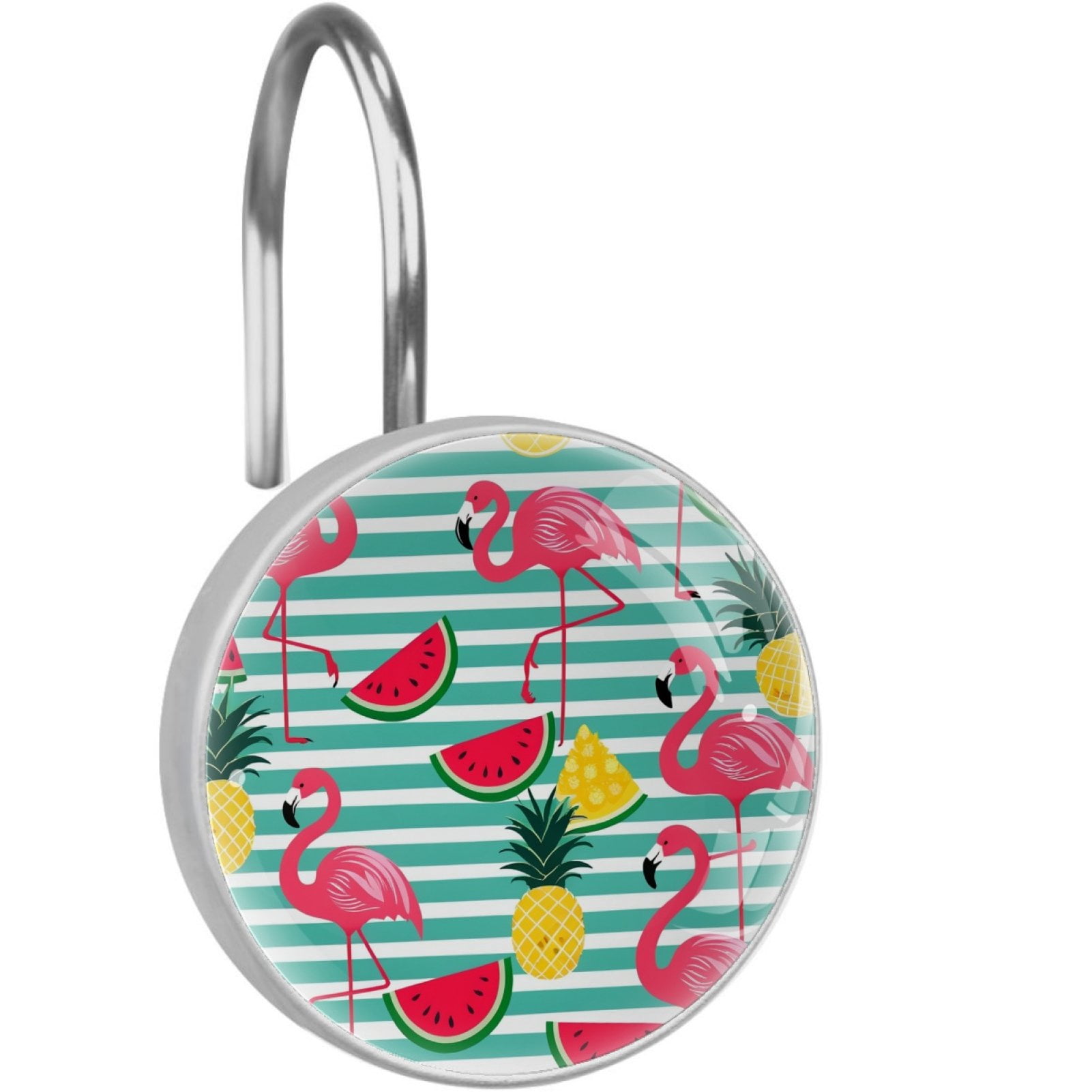 12 Shower Curtain Hooks With Abstract Flower Art | ABS Resin & Glass Decorative Rings - Anti-Rust