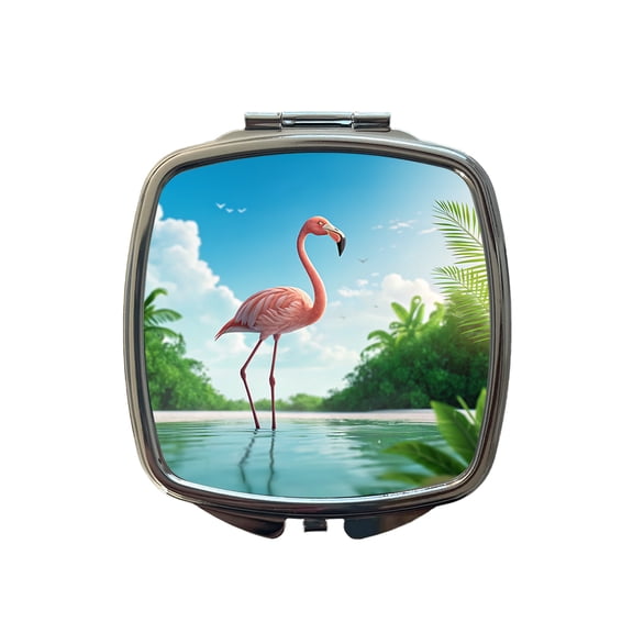 Flamingo Pink Bird In Water Travel Makeup Handbag Purse Small Pocket Compact Mirror